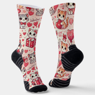 Cute Valentine’s Day Cat Pattern Socks