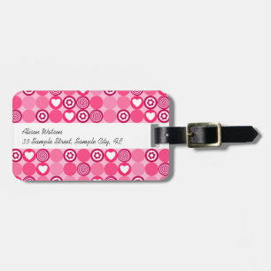 Cute Valentine’s Day Pink Heart and Flower Pattern Luggage Tag
