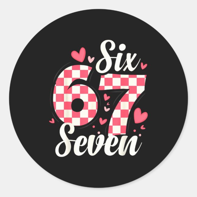 Cute Valentine Six Seven Checkerboard Love Nk Hear Classic Round Sticker (Front)