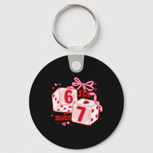 Cute Valentine Six Seven Dice Coquette Bow Hearts Key Ring