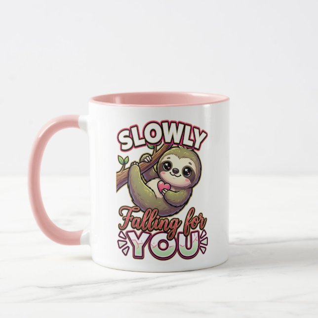 Cute Valentine Sloth – Slowly Falling for You Mug (Left)