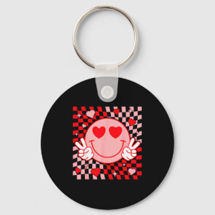 Cute Valentine Smile Face Smiling Checkered Patter Key Ring