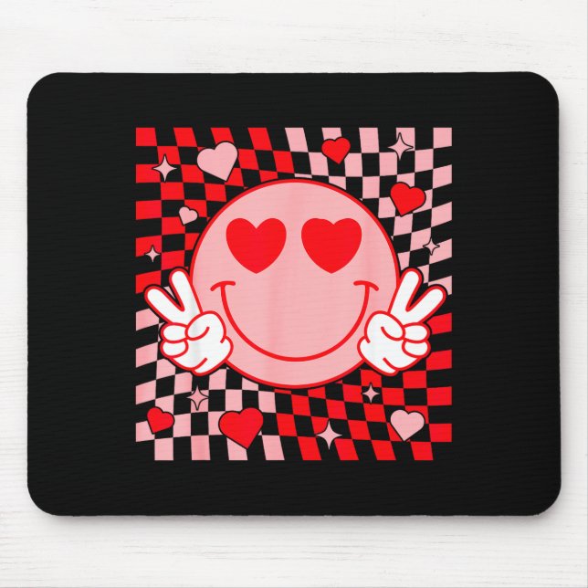Cute Valentine Smile Face Smiling Checkered Patter Mouse Mat (Front)