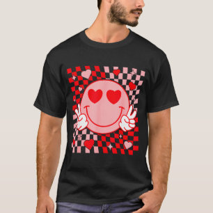 Cute Valentine Smile Face Smiling Checkered Patter T-Shirt