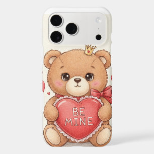 Cute Valentine Teddy Bear "Be Mine" Heart Illustra