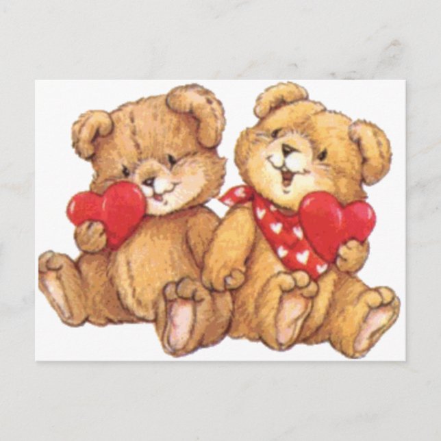 Cute Valentine Teddy Bear Couple Holiday Postcard (Front)