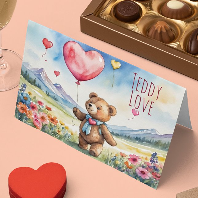 Cute Valentine Teddy Bear Folded  Holiday Card (Creator Uploaded)