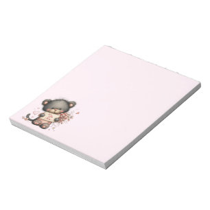 Cute Valentine Teddy Bear Illustration with Hearts Notepad