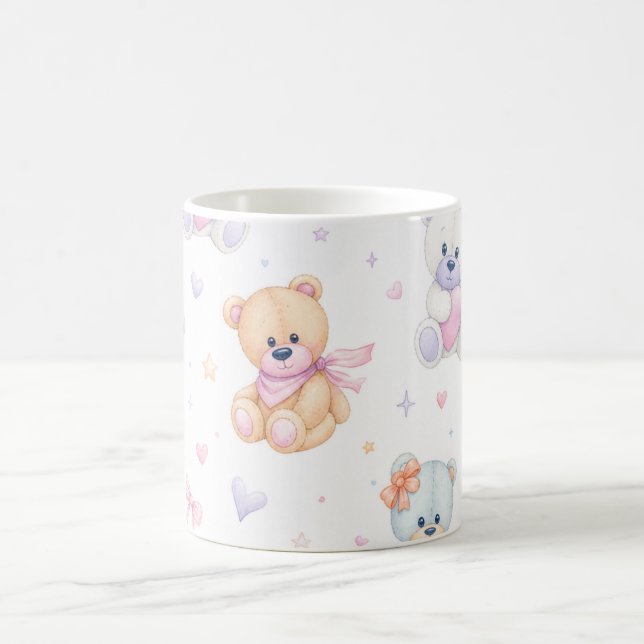 Cute Valentine Teddy Bear Seamless Pattern Coffee Mug (Center)