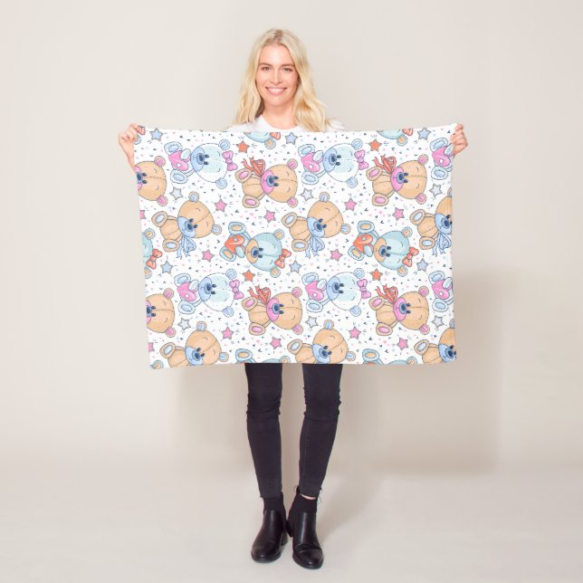 Cute Valentine Teddy Bear Seamless Pattern Fleece Blanket (In Situ)
