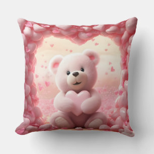 Cute Valentine Teddy Bear Throw Pillow