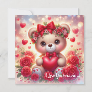Cute Valentine teddy bear with red heart Holiday Card