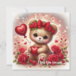 Cute Valentine teddy bear with red heart Holiday Card