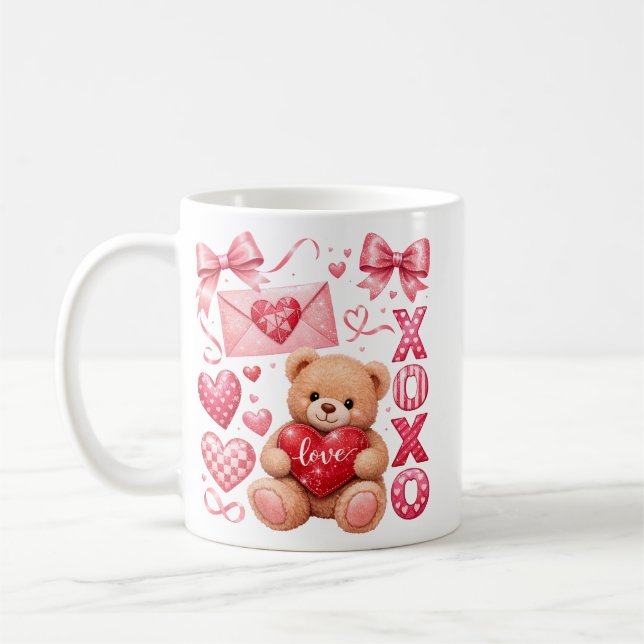 Cute Valentine Teddy Bear XOXO Mug (Left)
