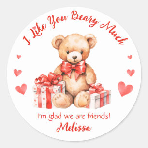 Cute Valentine Teddy wit Red Hearts Classroom  Classic Round Sticker