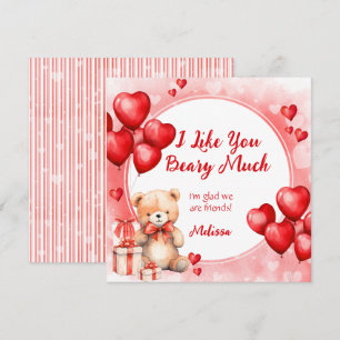 Cute Valentine Teddy wit Red Hearts Classroom Holiday Card