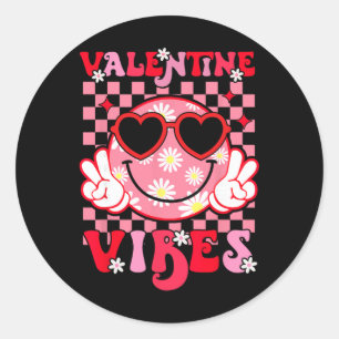 Cute Valentine Vibes Smile Face Valentines Day Gir Classic Round Sticker