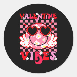 Cute Valentine Vibes Smile Face Valentines Day Gir Classic Round Sticker