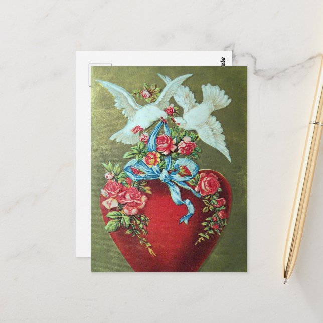 cute Valentine vintage birds Postcard (Front/Back In Situ)