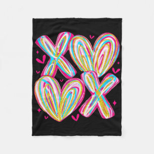 Cute Valentine Xoxo Brushstroke Hearts Hug Kisses Fleece Blanket