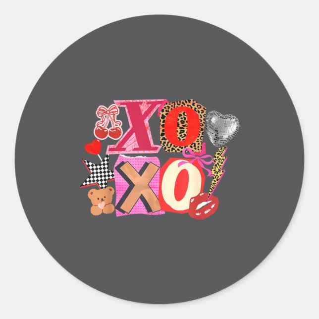 Cute Valentine Xoxo Funny Valentine Hearts Lover G Classic Round Sticker (Front)