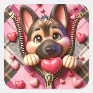 Cute Valentine Zipper Dog Square Sticker