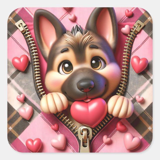 Cute Valentine Zipper Dog Square Sticker (Front)