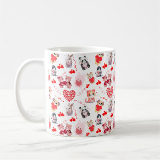 Cute Valentines Animals Pink Stylish Pattern Coffee Mug
