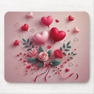 Cute Valentine's balloons & roses Mouse Mat