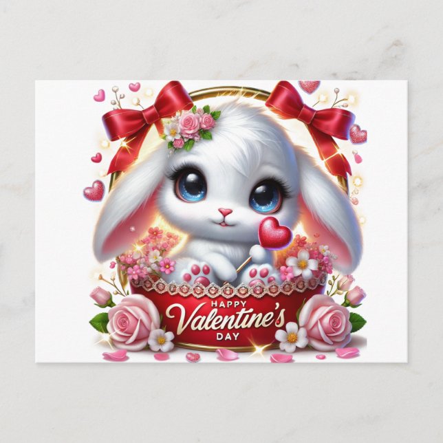 Cute Valentine's Bunny Post Holiday Card  (Front)