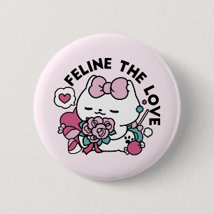 Cute Valentine's Cat Design – Feline the Love 6 Cm Round Badge