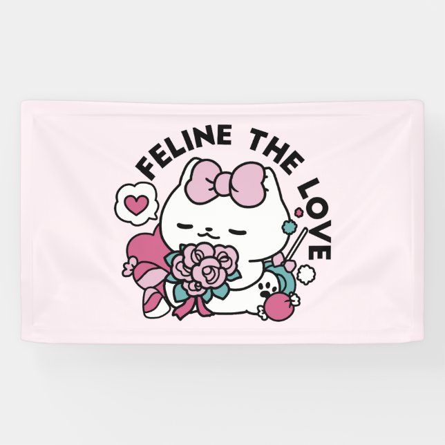 Cute Valentine's Cat Design – Feline the Love Banner (Horizontal)