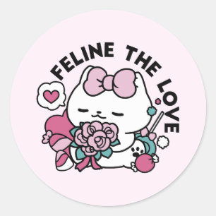 Cute Valentine's Cat Design – Feline the Love Classic Round Sticker