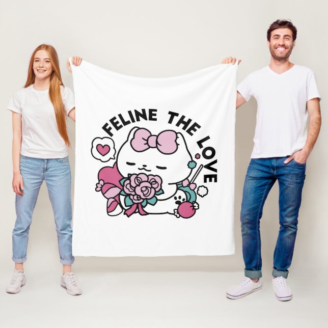 Cute Valentine's Cat Design – Feline the Love Fleece Blanket (In Situ)