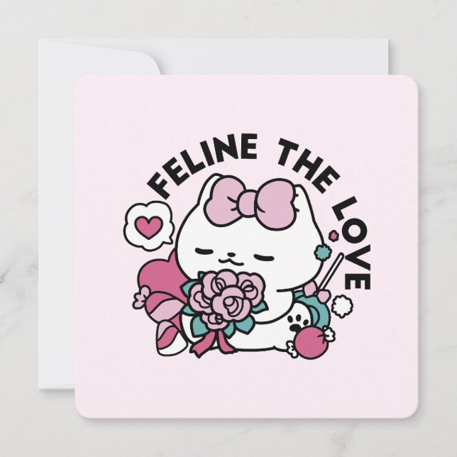 Cute Valentine's Cat Design – Feline the Love Invitation (Front)