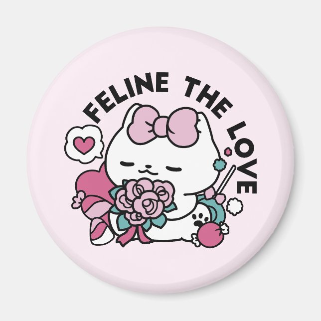 Cute Valentine's Cat Design – Feline the Love Magnet (Front)