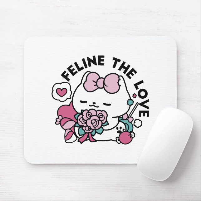 Cute Valentine's Cat Design – Feline the Love Mouse Mat (With Mouse)