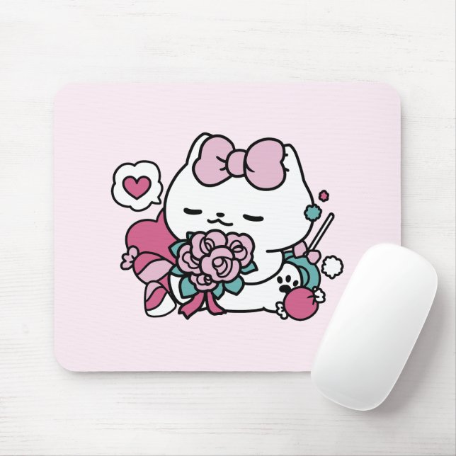 Cute Valentine's Cat Design – Feline the Love Mouse Mat (With Mouse)