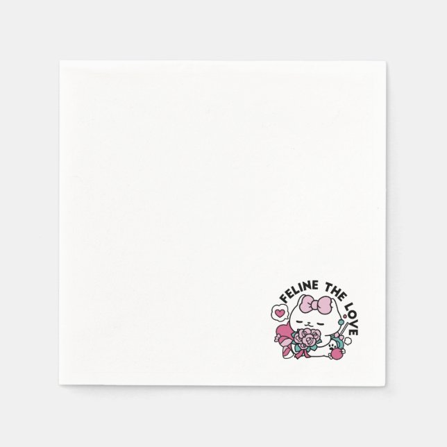 Cute Valentine's Cat Design – Feline the Love Napkin (Front)