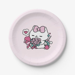 Cute Valentine's Cat Design – Feline the Love Paper Plate