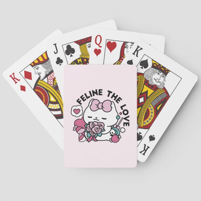 Cute Valentine's Cat Design – Feline the Love Playing Cards (Back)