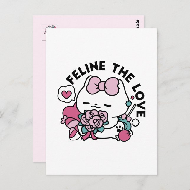 Cute Valentine's Cat Design – Feline the Love Postcard (Front/Back)