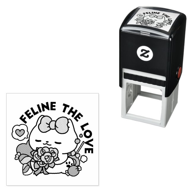 Cute Valentine's Cat Design – Feline the Love Self-inking Stamp (In Situ)