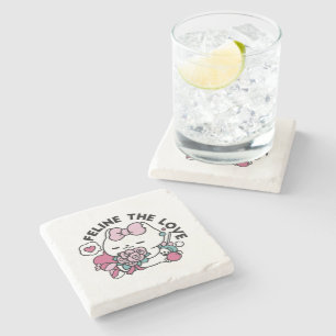 Cute Valentine's Cat Design – Feline the Love Stone Coaster