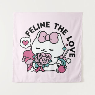 Cute Valentine's Cat Design – Feline the Love Tapestry