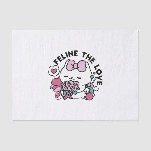 Cute Valentine's Cat Design – Feline the Love Tissue Paper (Front)