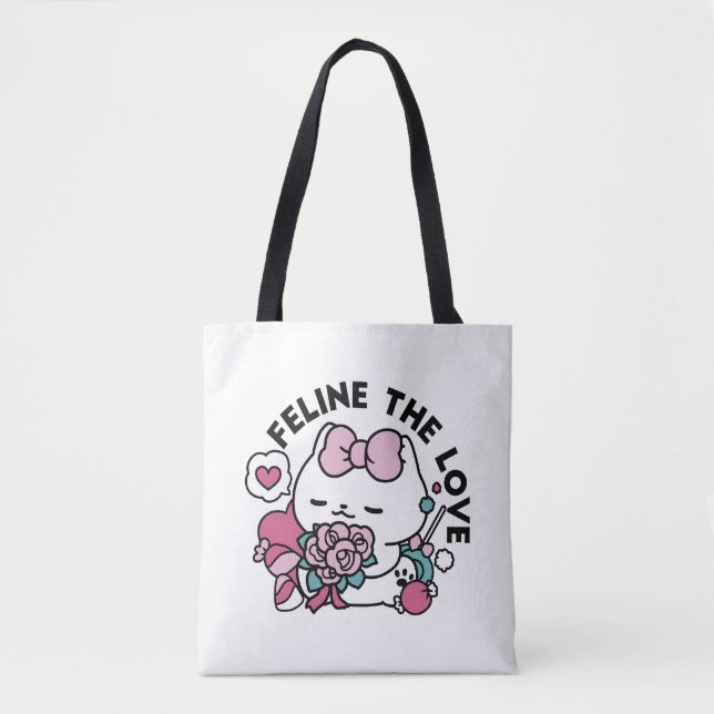 Cute Valentine's Cat Design – Feline the Love Tote Bag (Front)
