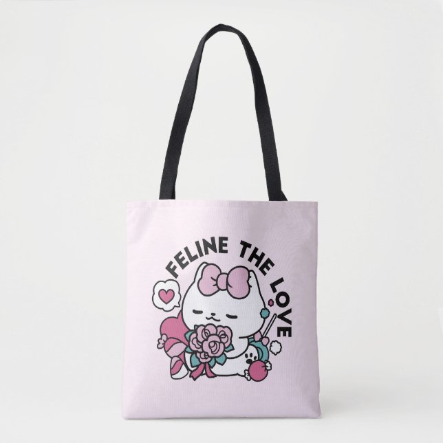 Cute Valentine's Cat Design – Feline the Love Tote Bag (Front)