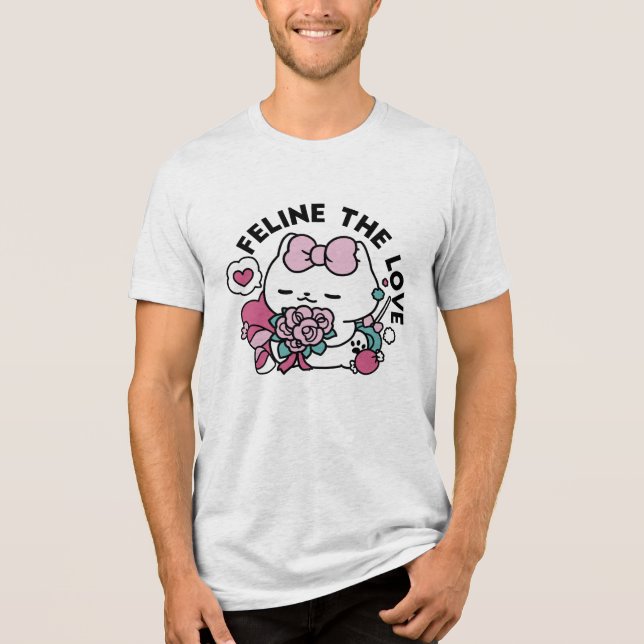 Cute Valentine's Cat Design – Feline the Love Tri-Blend Shirt (Front)