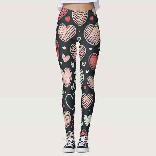 Cute Valentine's chalk hearts Leggings (Front)